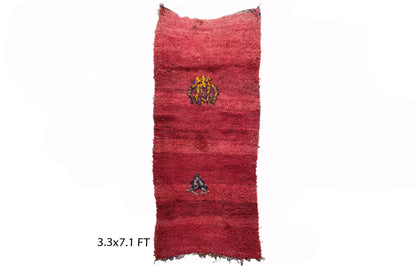 Tapis de couloir berbère marocain rouge 3x7, tapis de couloir vintage étroit.