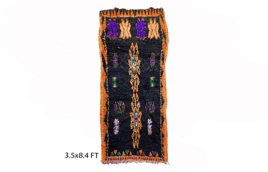 Tapis de couloir berbère marocain 4x8, tapis de couloir vintage coloré.