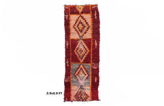 Tapis de couloir diamant, tapis de couloir marocain vintage coloré 3x7.