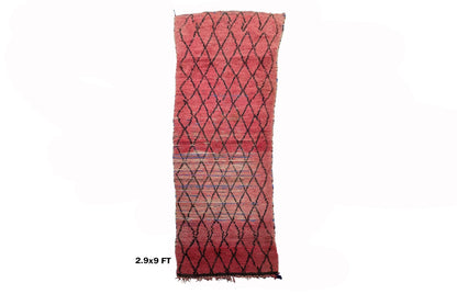 Tapis de couloir marocain en grille, tapis berbère vintage 3x9.