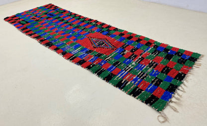 Checkered runner, Moroccan vintage Berber runner rug 3x9.