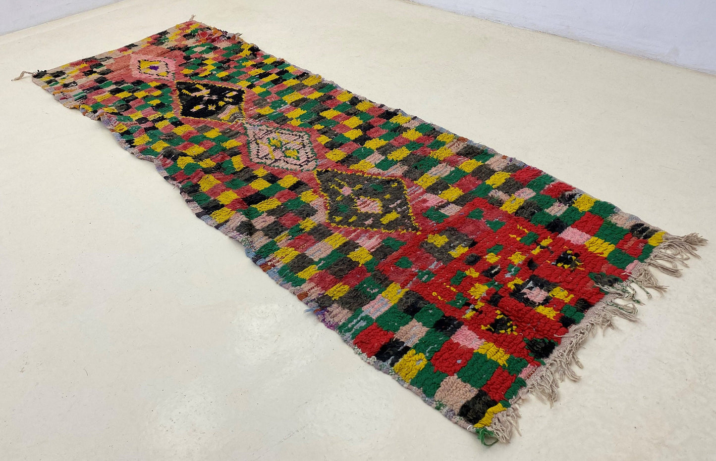 Tapis à carreaux étroits, tapis de couloir vintage marocain 3x8,5.