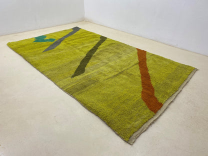 handmade rug, Custom-Made Green Moroccan Berber Rug, Handcrafted kitchen rug.