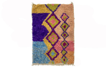 Hand Knotted Custom Colorful Moroccan Rug, Wool Berber Area Rug.