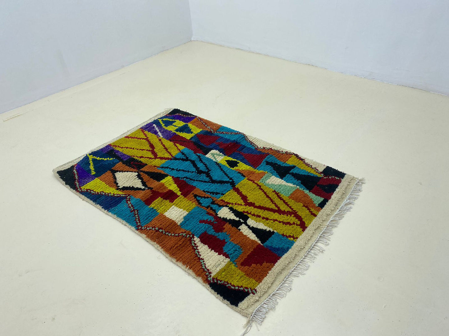 handmade Bohemian Area Rug, Colorful Moroccan rug, Hand Knotted custom rug.