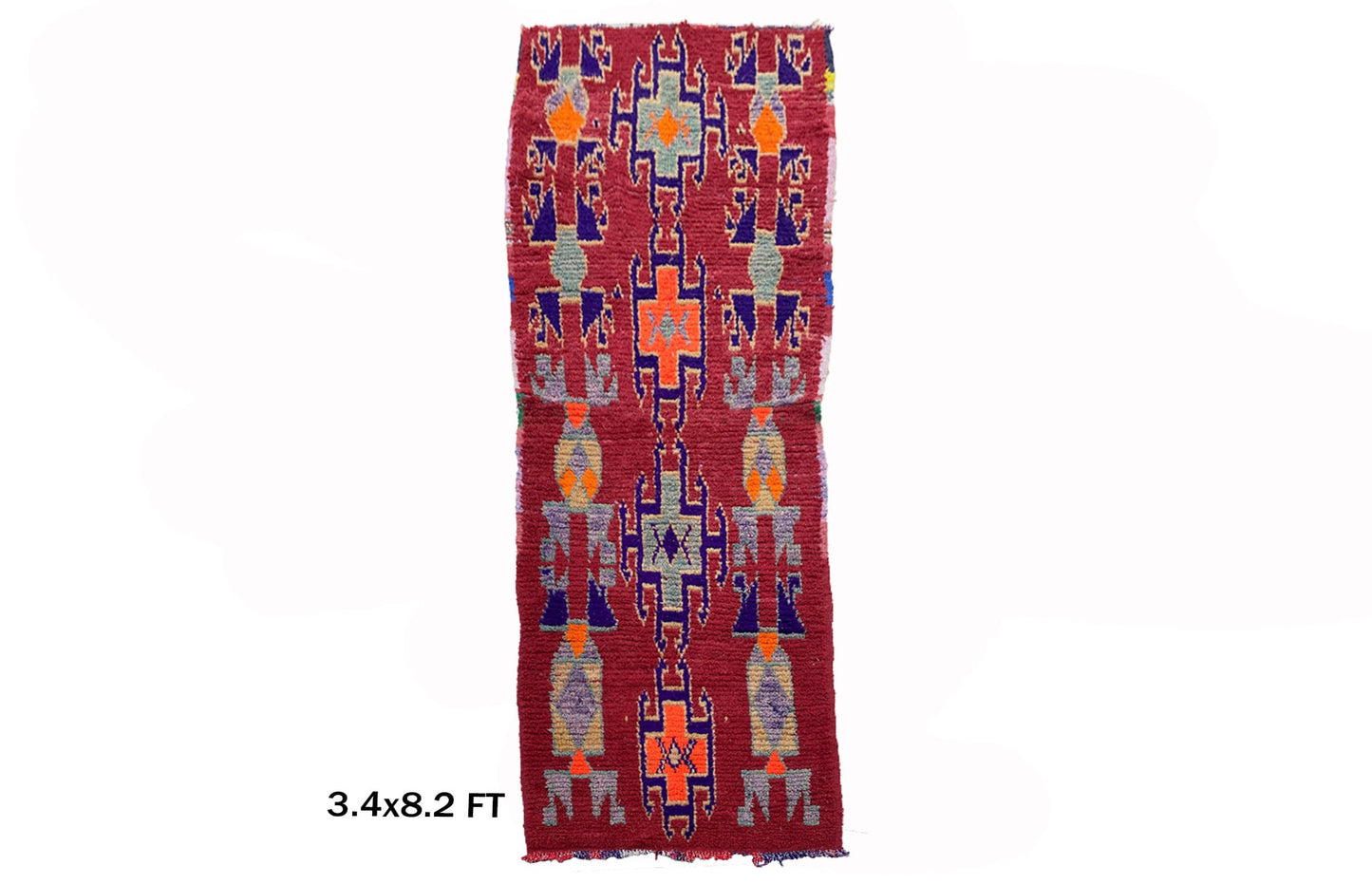 Tapis marocain vintage délavé 4x8, tapis berbère de couloir.