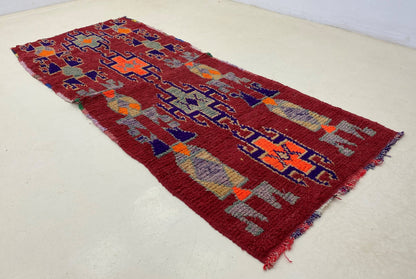 Tapis marocain vintage délavé 4x8, tapis berbère de couloir.