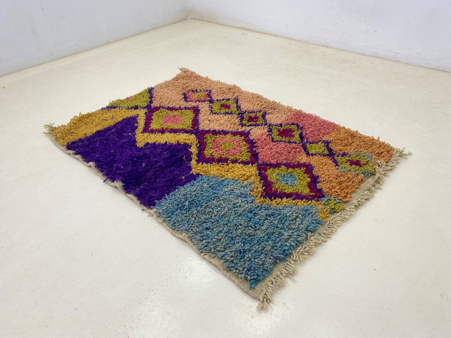 Hand Knotted Custom Colorful Moroccan Rug, Wool Berber Area Rug.