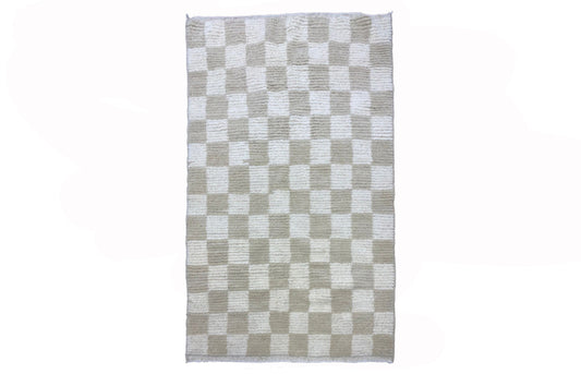 Moroccan Cream and Beige Checkered Rug, Custom Moroccan Checker Rugs.