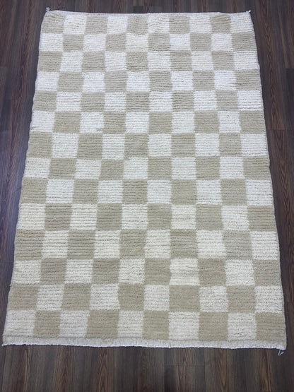 Tapis à carreaux marocain crème et beige, tapis à carreaux marocains personnalisés.