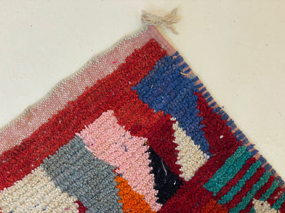 Berber Handmade Wool Runner Rug, Colorful Moroccan Runner for hallway.