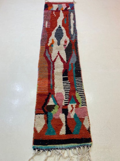 Berber Handmade Wool Runner Rug, Colorful Moroccan Runner for hallway.