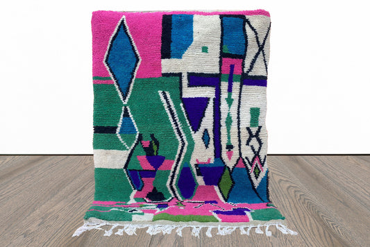 Colorful Moroccan Rug, Unique Handmade Bohemian Home Decor Rug.