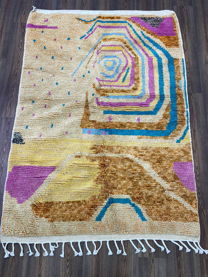 Tapis berbère marocain bohème unique, tapis coloré tissé à la main.