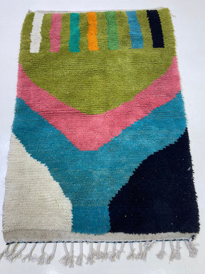 Colorful Handwoven Moroccan Rug, Moroccan Custom Berber for Boho Style Living Room.