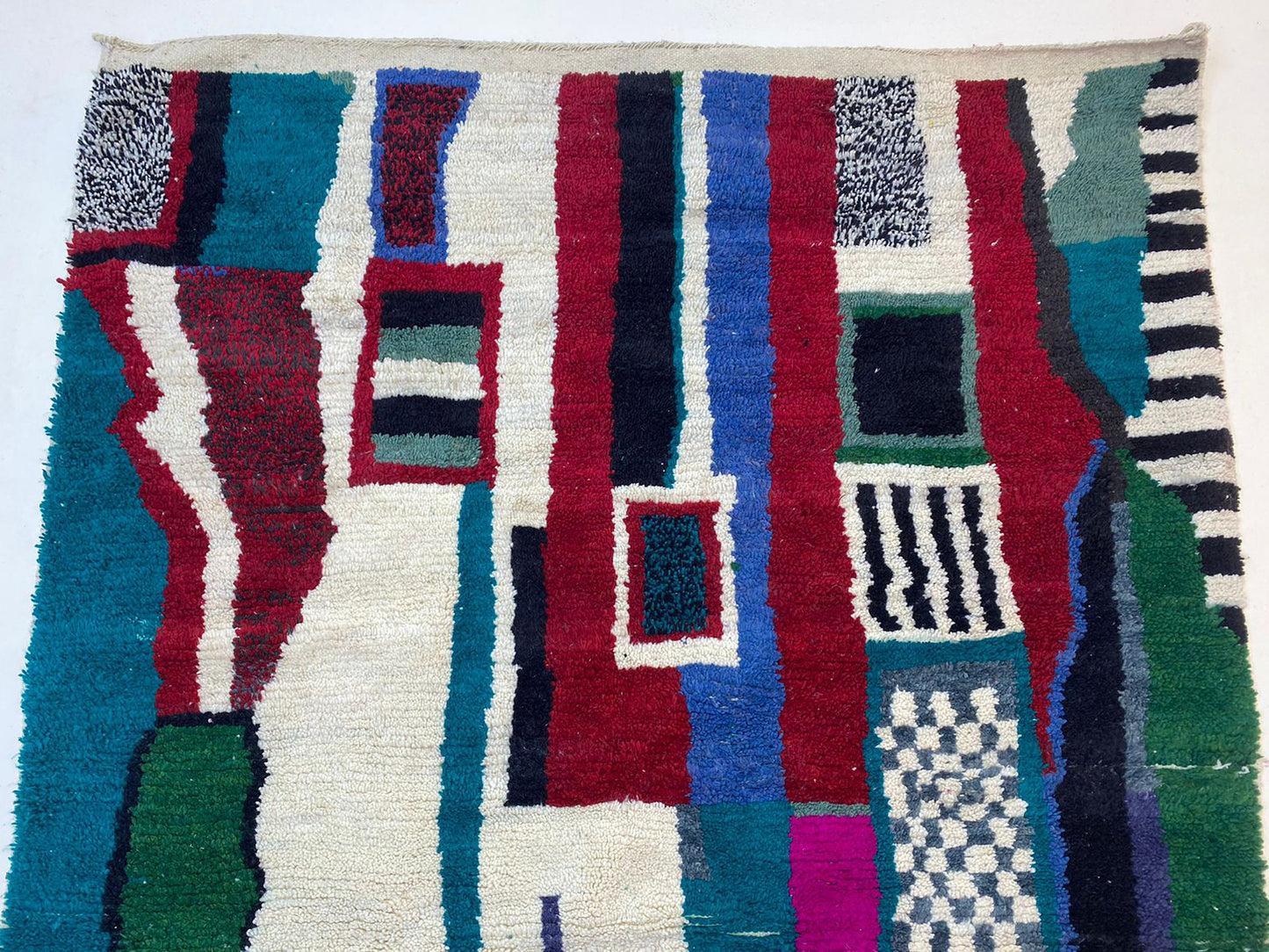 Colorful Boho Area Rug, Vibrant Moroccan Handmade Wool Rug.