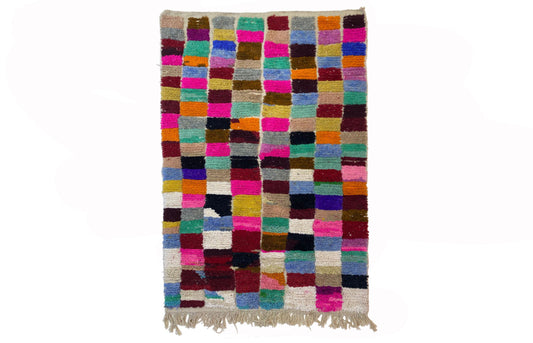 Handmade Moroccan Custom Berber Rug, Unique Checkered Design, Colorful Floor Rug.