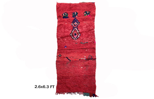 Vintage Red Moroccan 6x3 Runner Rug, Bohemian Decor Rug Runner.