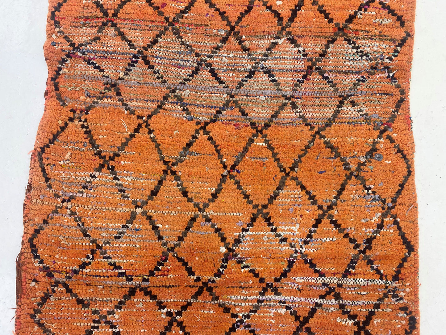 Handwoven Vintage Moroccan 7x3 Runner Rug, Diamond Faded Orange Rug Runner.