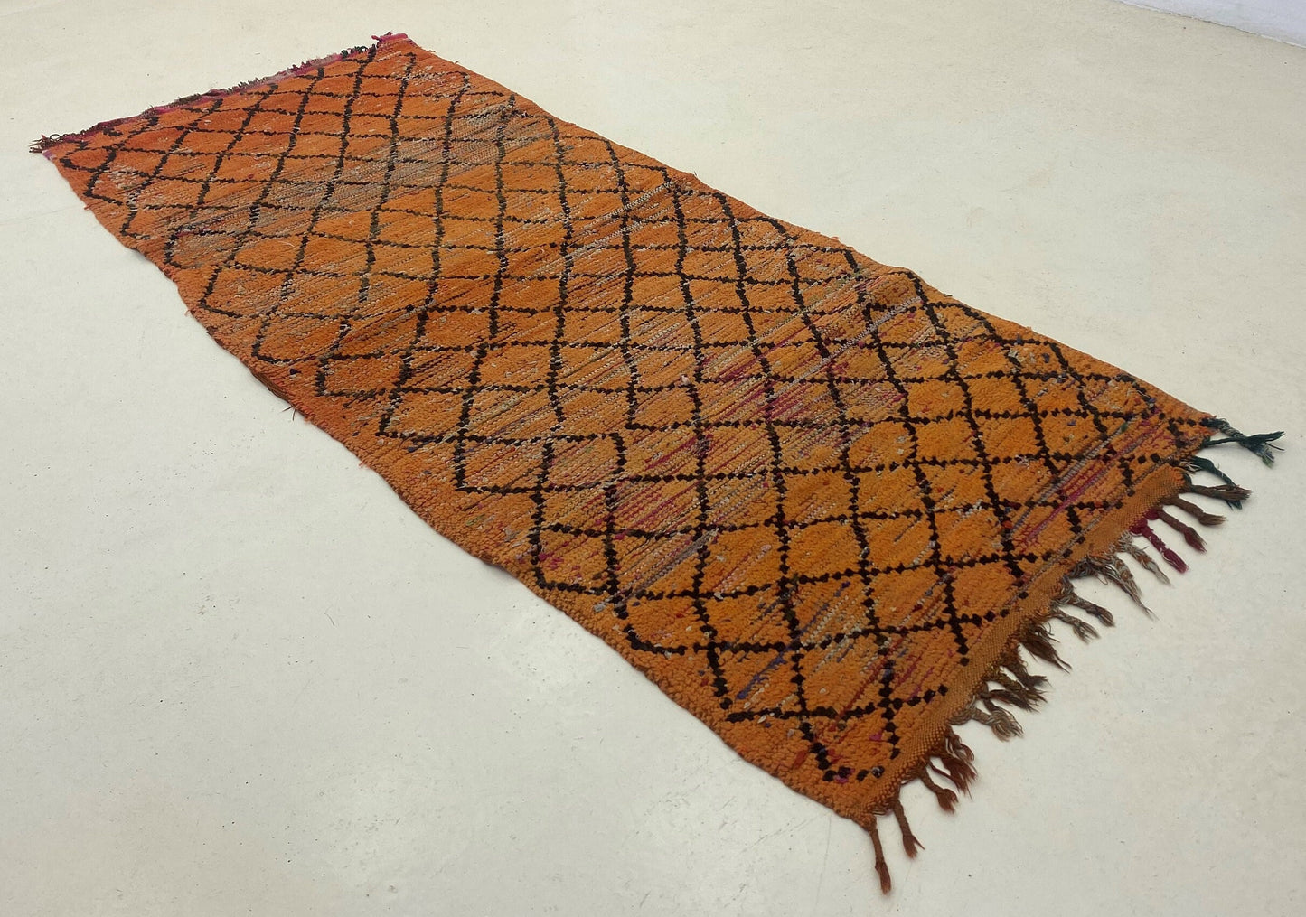 Handwoven Vintage Moroccan 7x3 Runner Rug, Diamond Faded Orange Rug Runner.