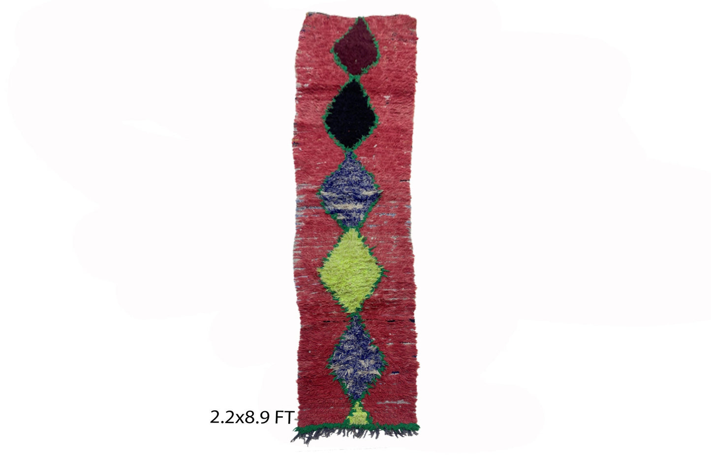 Tapis de couloir marocain en laine colorée 2x9, tapis de couloir berbère coloré à losanges.