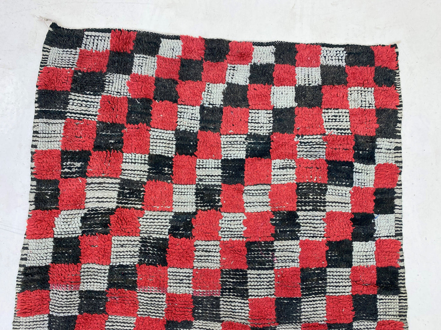 Handwoven 3x9 Moroccan Vintage Runner Rug, Bohemian Berber Checkered Rug Runner.