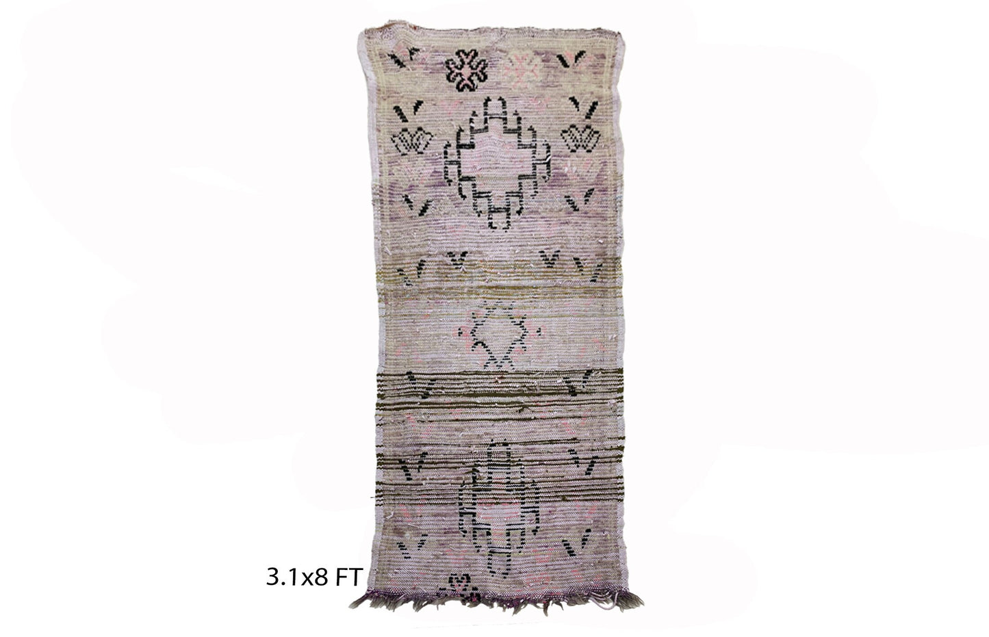 Tapis de couloir berbère marocain étroit 3x8, tapis de couloir vintage.