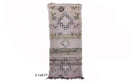 Tapis de couloir berbère marocain étroit 3x8, tapis de couloir vintage.