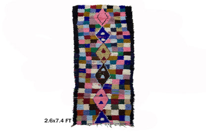 Tapis de couloir marocain coloré à motifs de diamants 3x7.