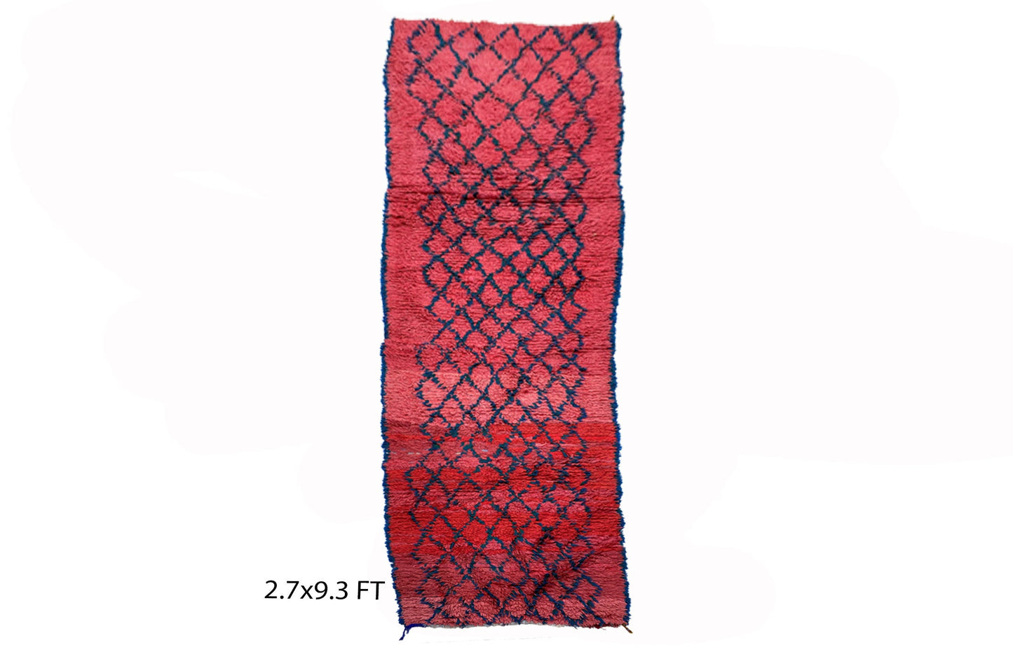 Tapis de couloir marocain à grille noire et rouge 3x9.