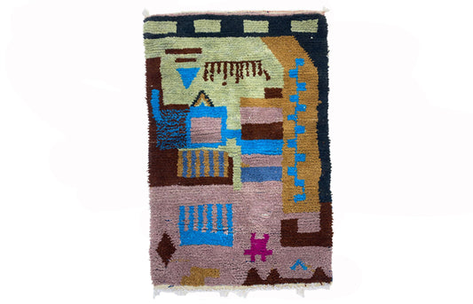 Vibrant Moroccan Berber Rug, Hand-Knotted Custom Area Rug with Colorful Design.