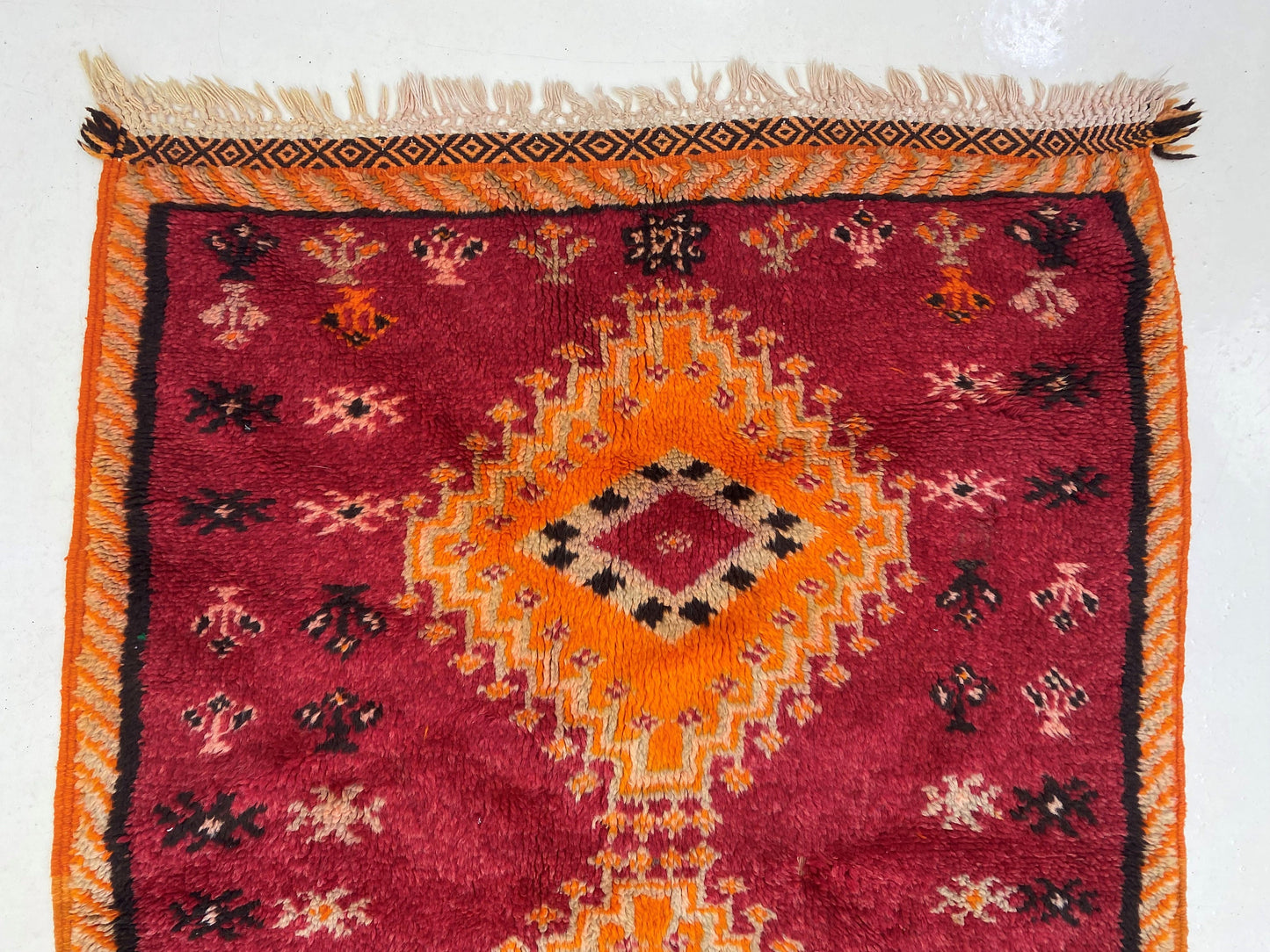 3x4 Vintage Moroccan Area Rug, small Berber Design.