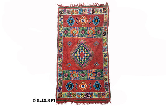 Tapis marocain en laine 6x11, style décoratif vintage.