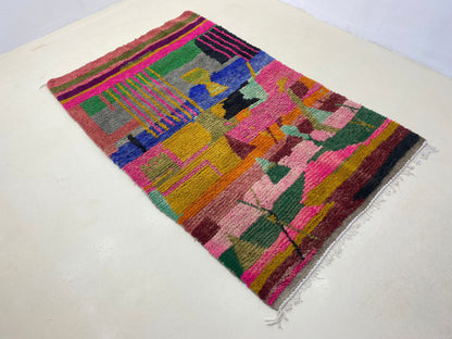 Handcrafted Custom Moroccan Berber Area Rug, Vibrant Living Room Decor Rug.