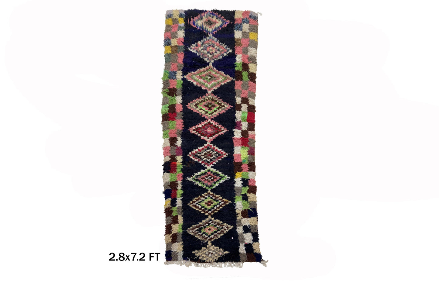 Tapis de couloir vintage marocain unique 3x7, vibrant et élégant.