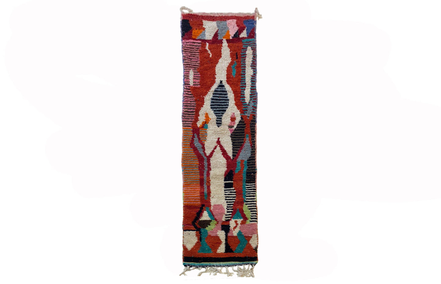 Berber Handmade Wool Runner Rug, Colorful Moroccan Runner for hallway.