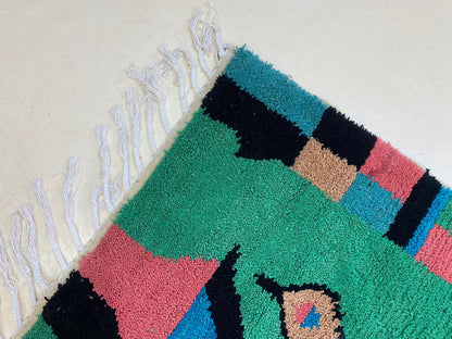 Handmade rug - Custom Green Area Rug, Vibrant Moroccan Berber Wool Rug.