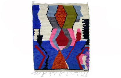 Handcrafted Colorful Boho Kitchen Rug, Custom Wool Moroccan Area Carpet.