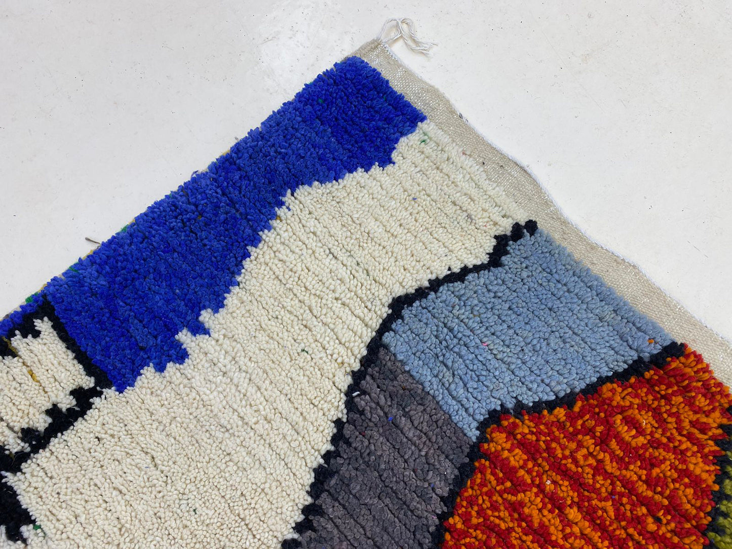 Handcrafted Colorful Boho Kitchen Rug, Custom Wool Moroccan Area Carpet.