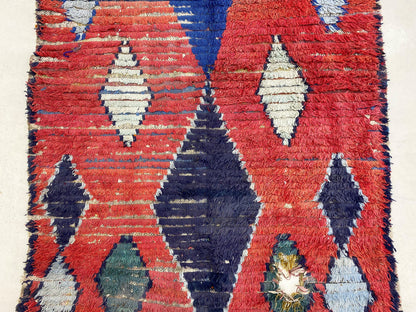 Tapis marocain à losanges 4x7, tapis traditionnel vintage.