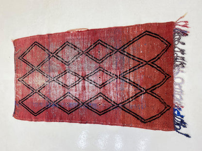 Tapis de couloir marocain à losanges 3x7, tapis en laine vintage.