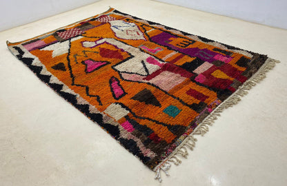 Tapis berbère marocain fait main, tapis de sol bohème élégant.