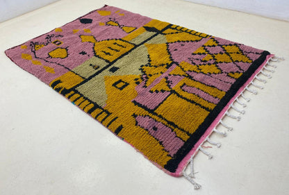 Handmade Moroccan Kitchen Rug, Colorful Wool Berber Area Carpet.