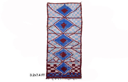 Tapis marocain, tapis de couloir de décoration bohème vintage 3x7, tapis Azilal coloré.