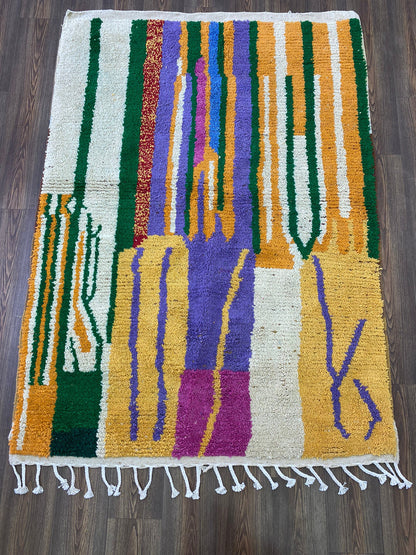 Boho Moroccan Wool Rug, Unique Handmade Berber Area Rug.