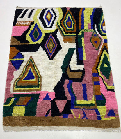 Tapis en laine coloré personnalisé du Maroc, tapis berbère fabriqué à la main.