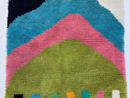 Colorful Handwoven Moroccan Rug, Moroccan Custom Berber for Boho Style Living Room.