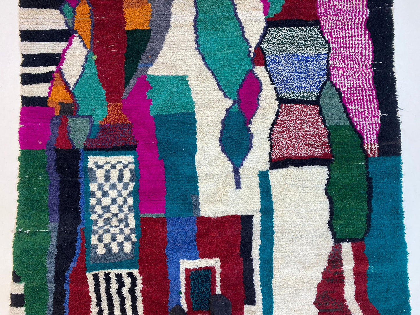 Colorful Boho Area Rug, Vibrant Moroccan Handmade Wool Rug.