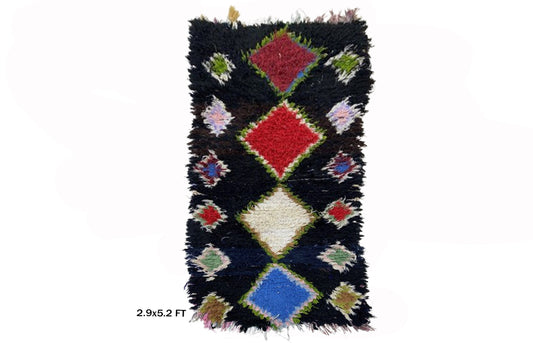 Petit tapis vintage à losanges 3x5, tapis marocain coloré.