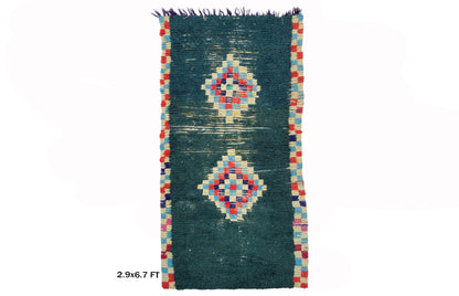 Tapis de couloir marocain long 3x7, tapis de couloir vintage à diamants.